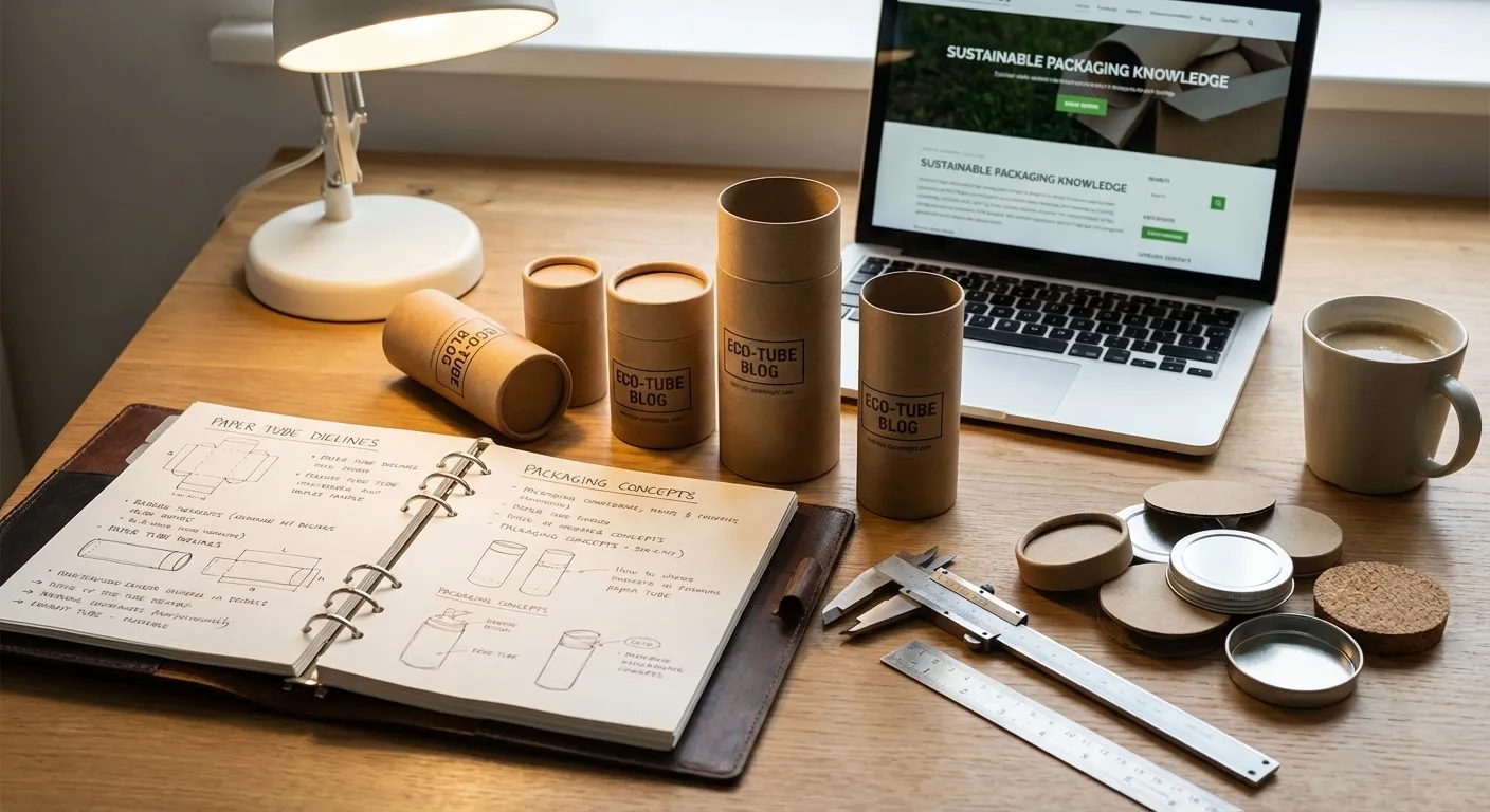 紙罐知識庫主視覺：紙罐樣品、紙材與規格筆記