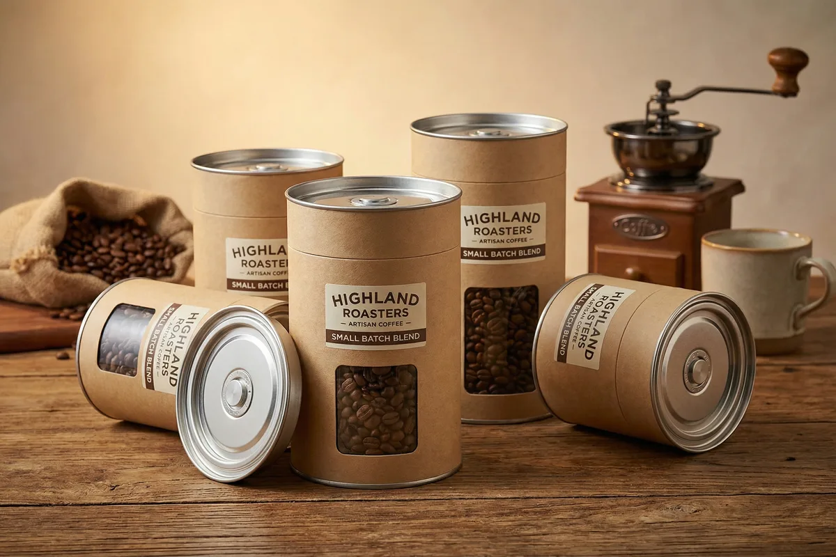 咖啡紙罐單向排氣閥設計，新鮮烘焙咖啡豆專用包裝。