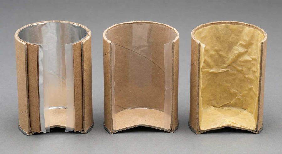 三種紙罐結構類型對比展示，包含單層壁雙層壁與螺旋捲管的差異。
