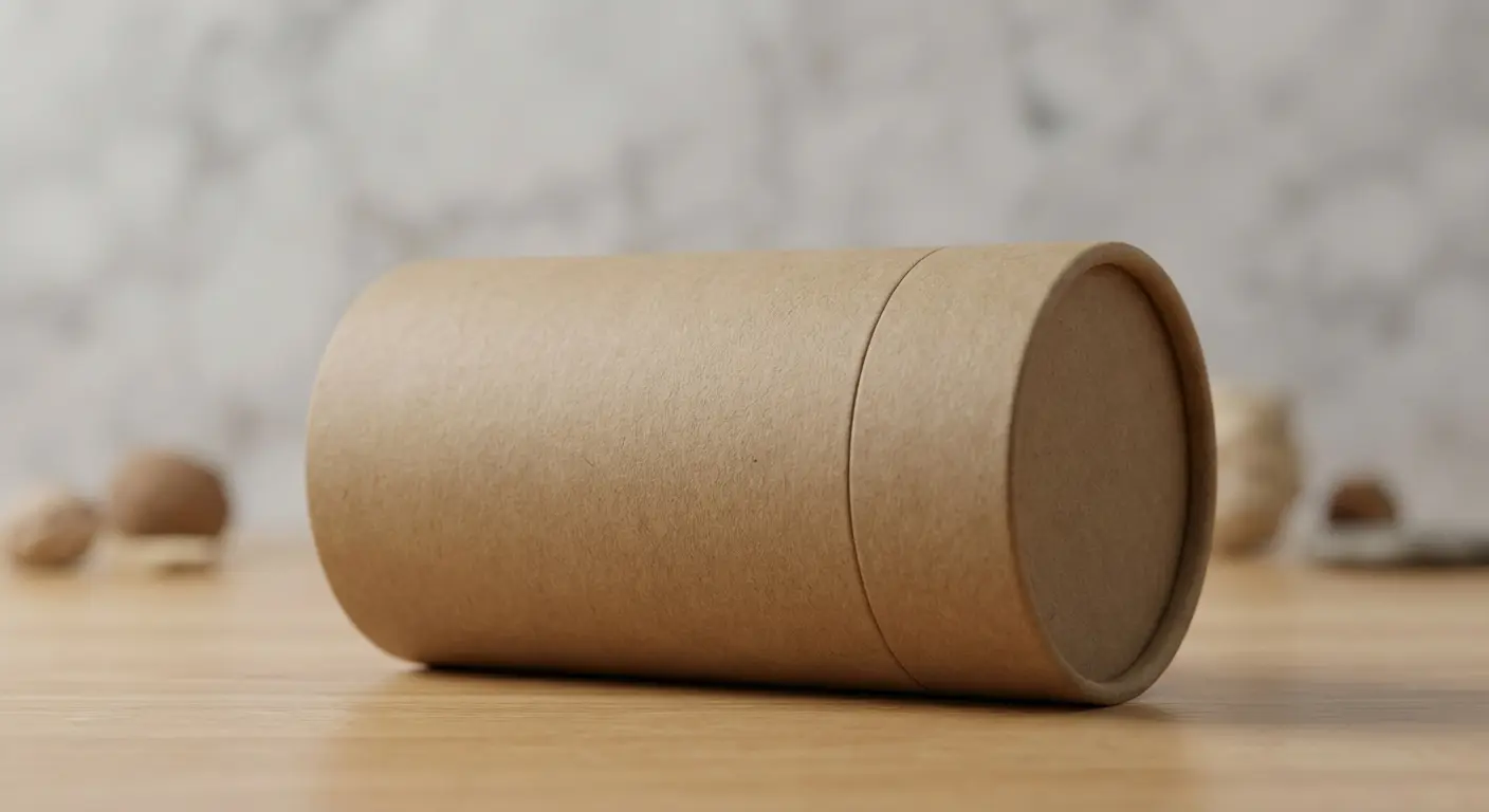 蛋白粉紙罐包裝搭配健身器材展示，運動營養品牌高辨識度客製包材方案。