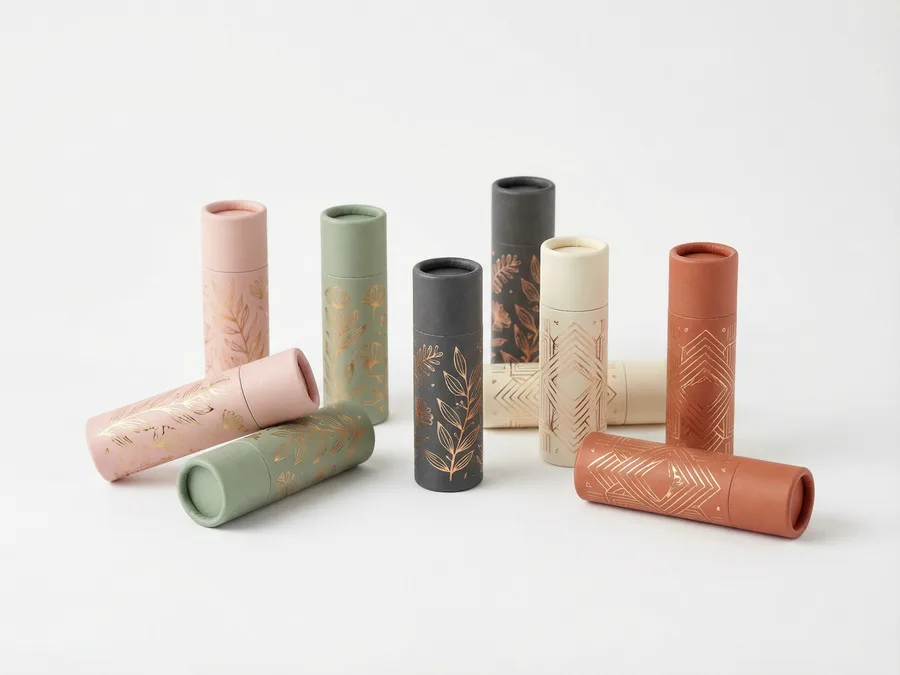 美妝單壁紙管包裝案例，局部燙金霧面加工設計。