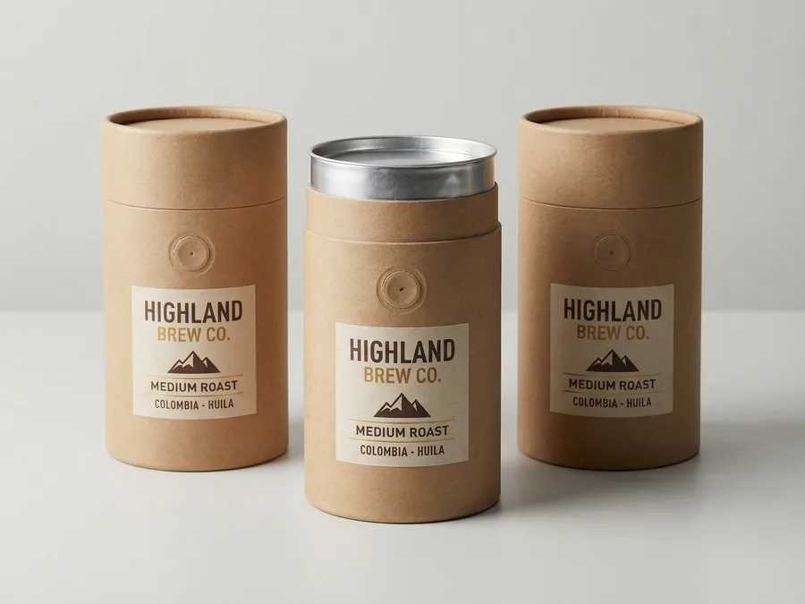 咖啡粉末雙壁紙罐包裝案例，單向排氣閥鋁箔內襯設計。