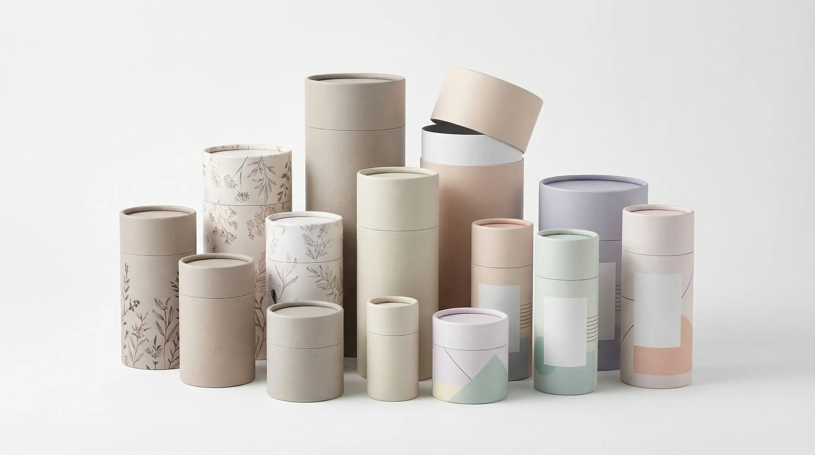 台灣客製紙罐紙管包裝：保健品、茶葉咖啡、化妝品紙罐展示，多種口徑與蓋型