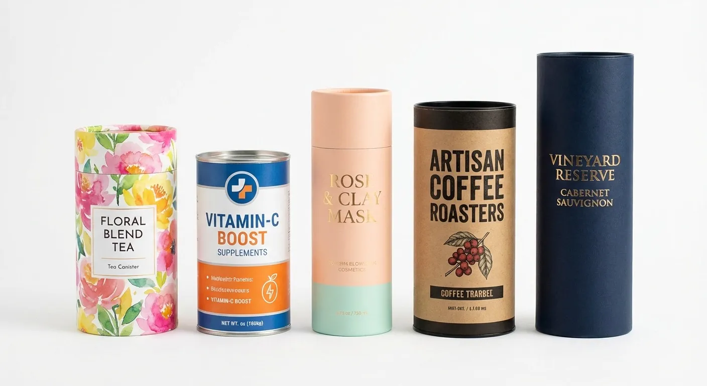 保健食品、茶葉咖啡、化妝品、禮品、食品、文創六大類紙罐包裝應用展示